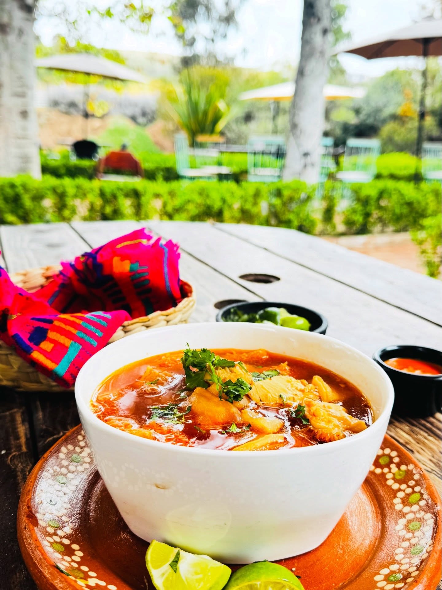 Menudo servido en cazuela con tostadas
